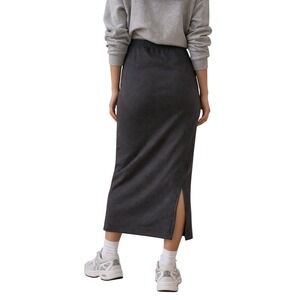 Tna Cozy Fleece Charcoal Maxi Midi Pencil Skirt Back Slit Elastic Waist L